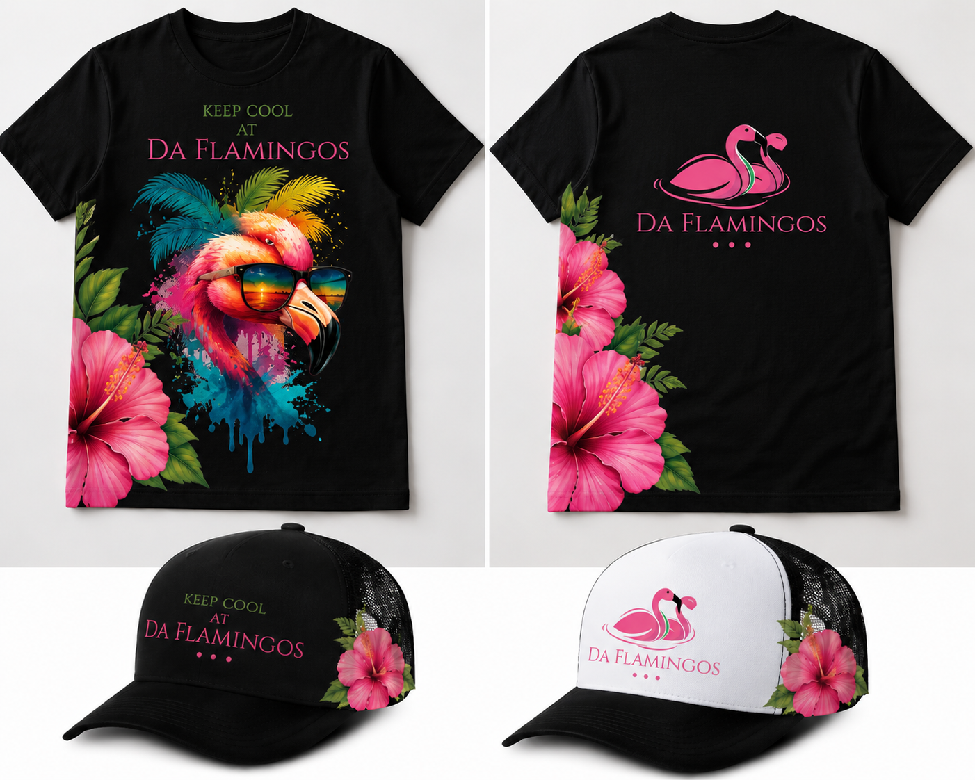 "Keep Cool at Da Flamingos" Tee — Black